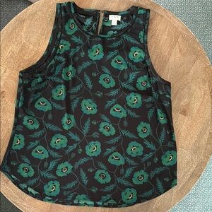 JCrew Black and Green Floral Women's Top